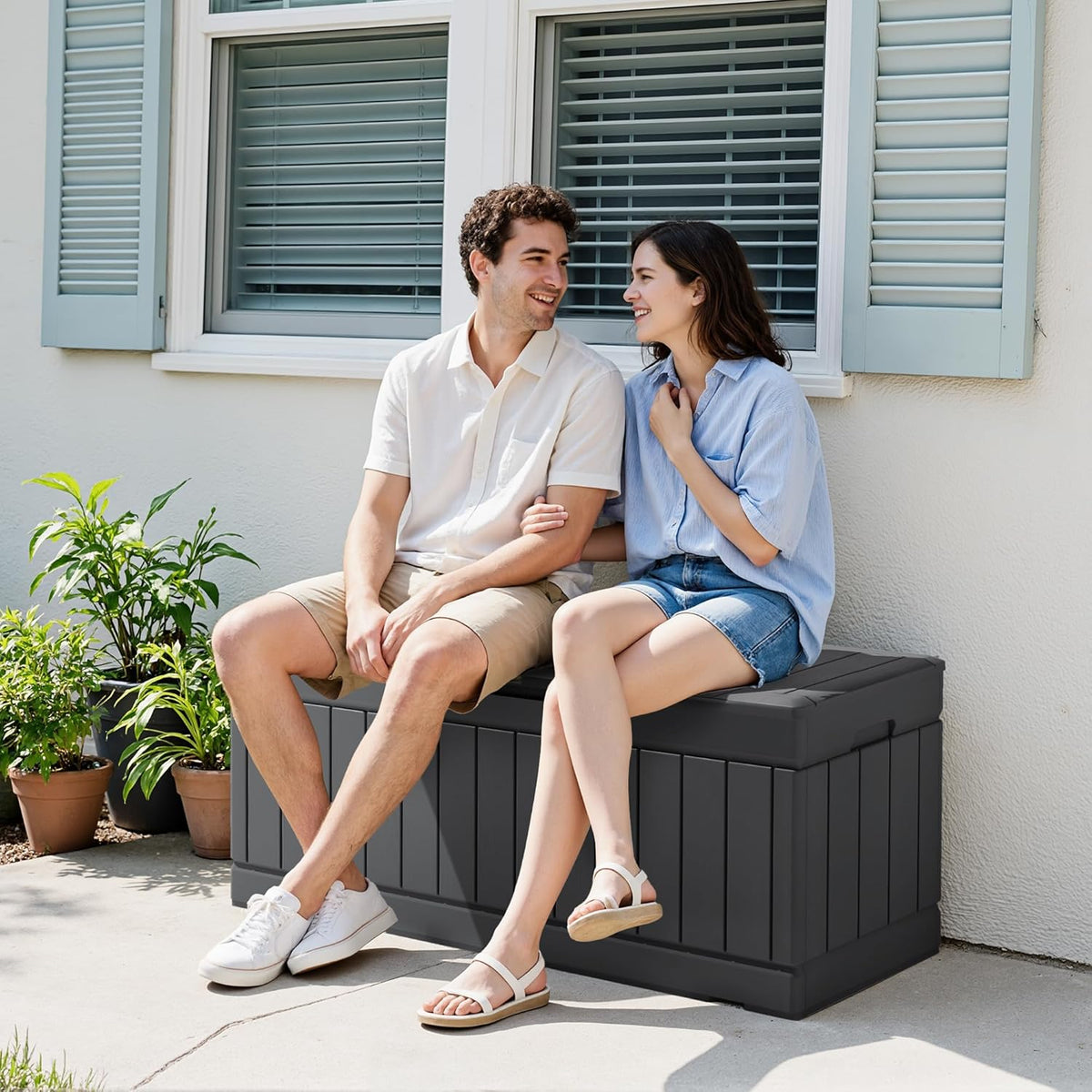 30 Gallon Resin Deck Box Waterproof Outdoor Storage Box for Patio Furniture Pool Accessories Indoor Storage for Cushion Garden Tools (30 Gallon, Black)
