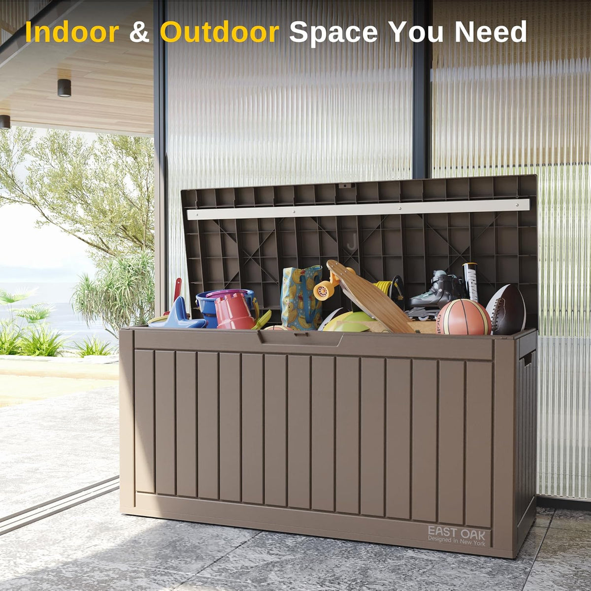 EAST OAK Outdoor Storage Box, 31 Gallon Deck Box Indoor and Outdoor Use, Waterproof Resin Storage Bin for Package Delivery, Patio Cushions, Gardening Tools, Lockable, UV Resistant, Grey