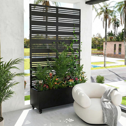 Casaphoria Metal Raised Garden Bed with Trellis and Wheels, 72"x47"x16" Planter Box for Climbing Plants, Vegetables & Vines, Features Drainage Holes and Privacy Screen (Black-Louver) - Colors D