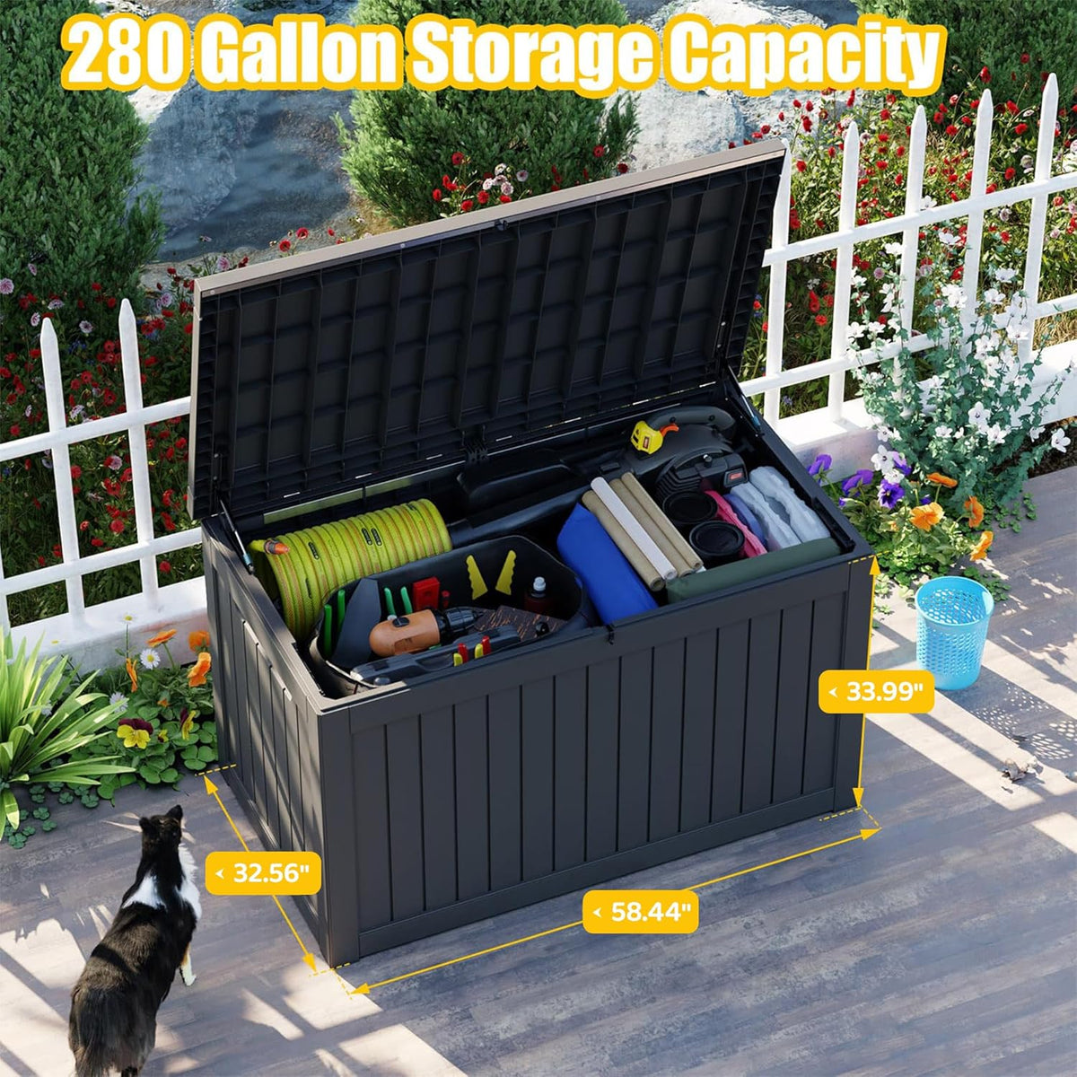 30 Gallon Outdoor Deck Box, Lockable Waterproof Outdoor Storage Boxes For Garden Tools,Indoor Cushions,Accessories Outside Storage Resin Weatherproof Container(Black)