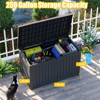 30 Gallon Outdoor Deck Box, Lockable Waterproof Outdoor Storage Boxes For Garden Tools,Indoor Cushions,Accessories Outside Storage Resin Weatherproof Container(Black)