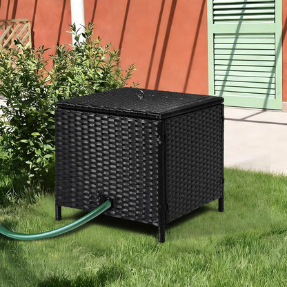 Decorative Garden Hose Storage Box with Lid, Weather Resistant Handwoven PE Rattan Water Hose Holder, Storage For Garden Tools, 200FT 5/8'' Hose Capacity
