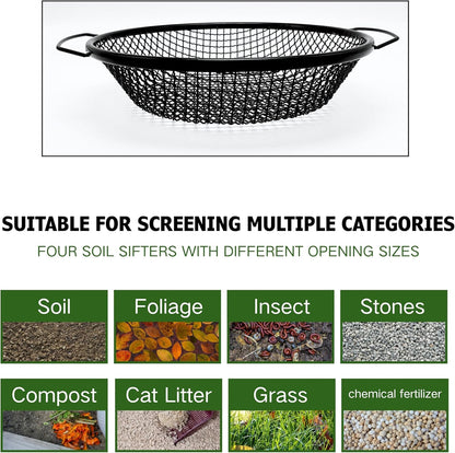 3PCS Soil Sifter for Gardening, Rock Sifter for 5gallon Bucket, Dirt Sifter Compost Sifter, Sifter for Gravel Sawdust Vermicompost, 3mm, 6mm,8mm, Soil Sifter with Handle