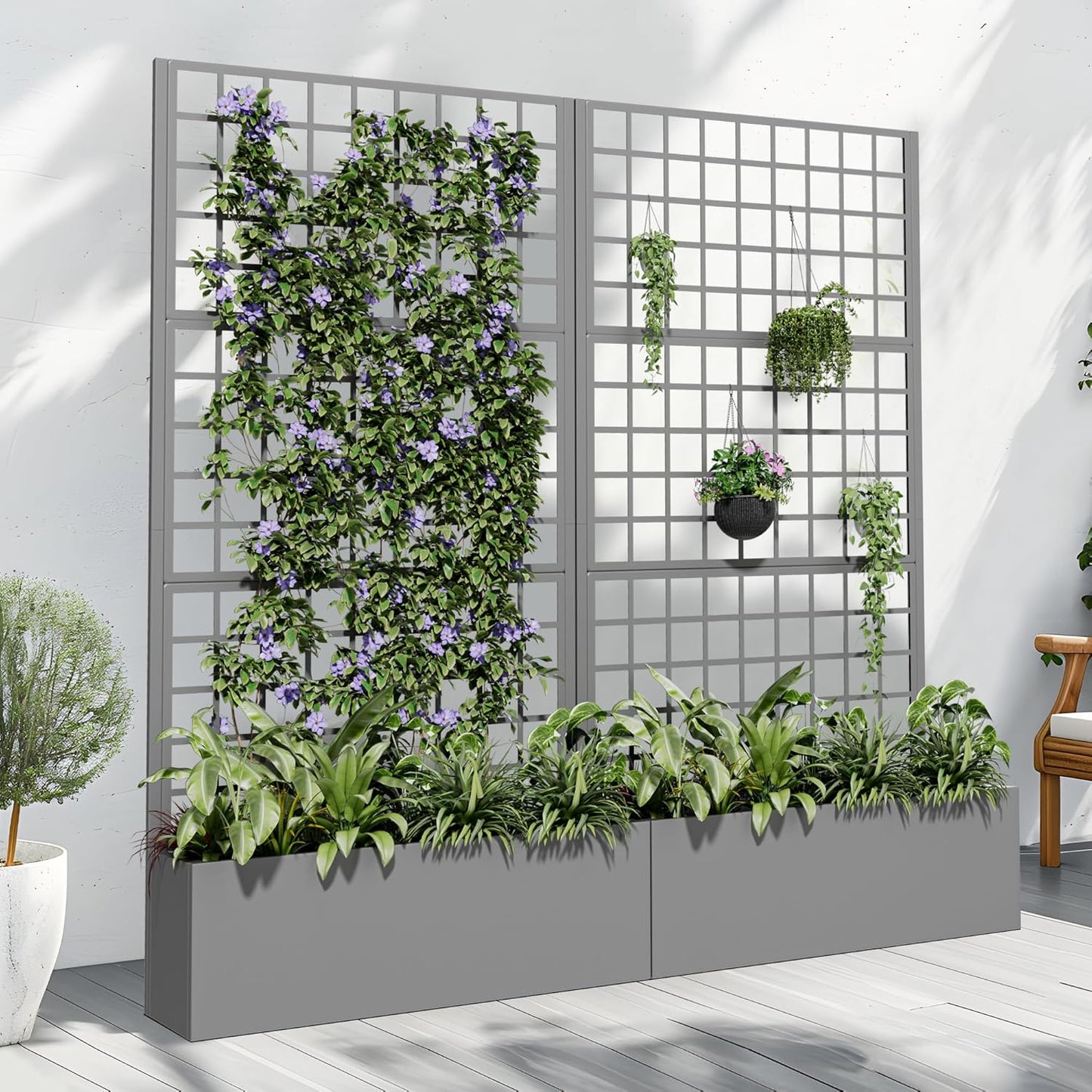 Casaphoria Metal Raised Garden Bed with Trellis and Wheels, 72"x47"x16" Planter Box for Climbing Plants, Vegetables & Vines, Features Drainage Holes and Privacy Screen (Black-Louver) - Colors C