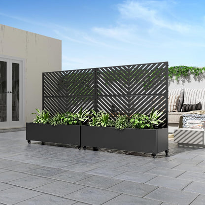 Casaphoria Metal Raised Garden Bed with Trellis and Wheels, 72"x47"x16" Planter Box for Climbing Plants, Vegetables & Vines, Features Drainage Holes and Privacy Screen (Black-Louver) - Colors C