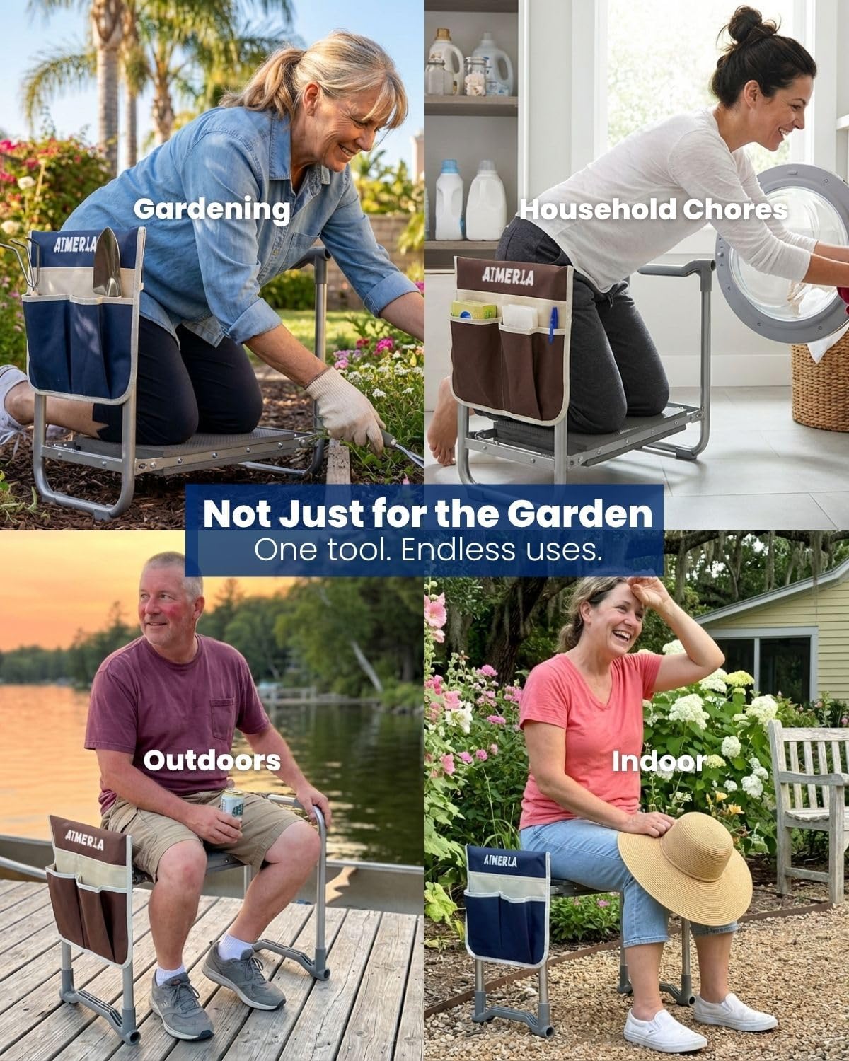 Aimerla Foldable Garden Kneeler Seat Heavy Duty [Upgraded Widened Thick Kneeling Pad] Gardening Stool with Large Tool Bags with Pockets - Portable Garden Bench Gardening Gifts for Parents