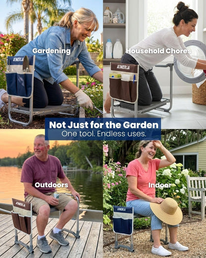 Aimerla Foldable Garden Kneeler Seat Heavy Duty [Upgraded Widened Thick Kneeling Pad] Gardening Stool with Large Tool Bags with Pockets - Portable Garden Bench Gardening Gifts for Parents