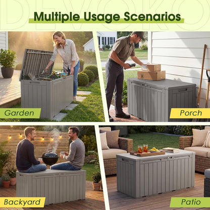 Devoko 100 Gallon Waterproof Large Resin Deck Box Indoor Outdoor Lockable Storage Container for Patio Furniture Cushions Garden Tools (100 Gallon, Black)