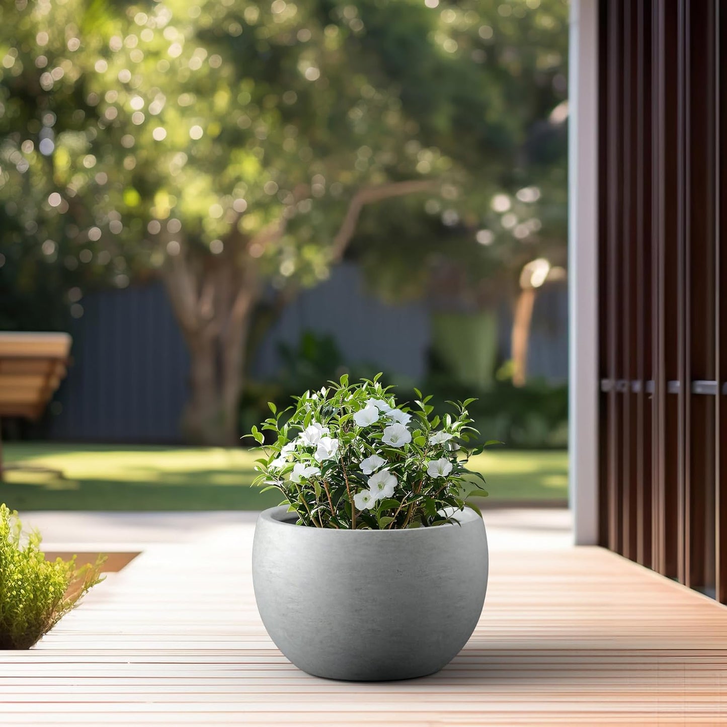 Large Round Bowl Vintage BRN Concrete Planter 19.9" Dia, Outdoor