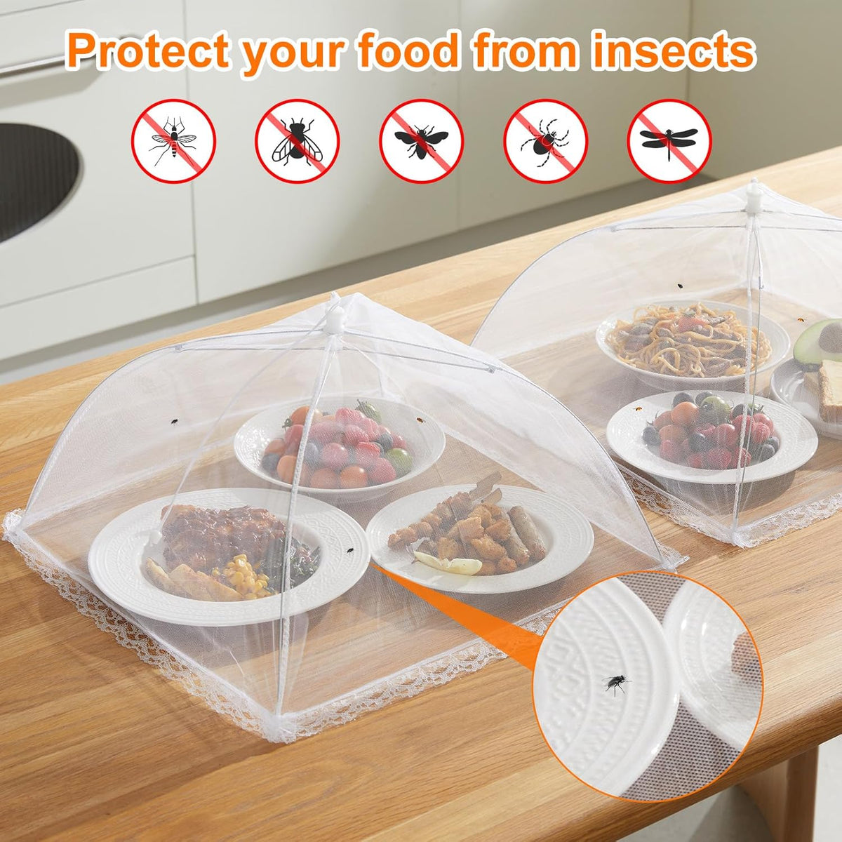 8 Pack 2 Size Mesh Food Covers for Outside, 2 Jumbo and 6 Large Cake Cover Net for Indoor/Outdoor, Picnic Accessories Fruit Cover Tent Keeping Out Flies Bugs Mosquitos
