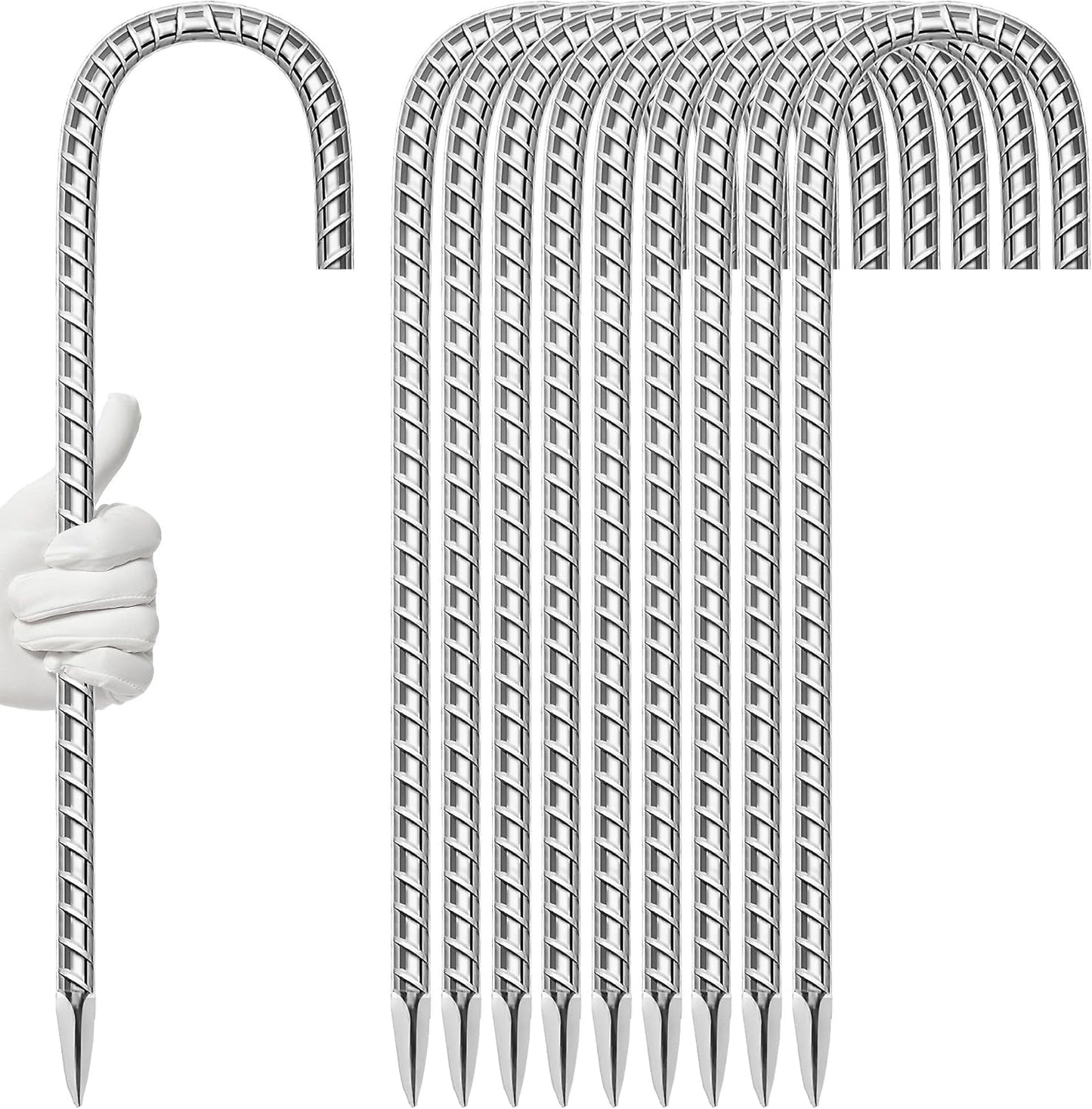 11 Pack Ground Garden Rebar Stakes Rebar 12 Inch Anti-Rust Galvanized Steel U Shape Hook Heavy Duty Ground Anchors for Tents, Position Kits,Fences, and Trampolines Landscape Fabric
