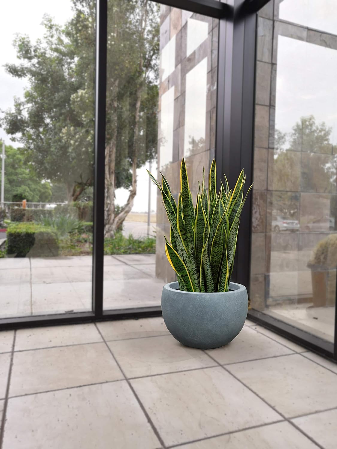 Large Round Bowl Vintage BRN Concrete Planter 19.9" Dia, Outdoor