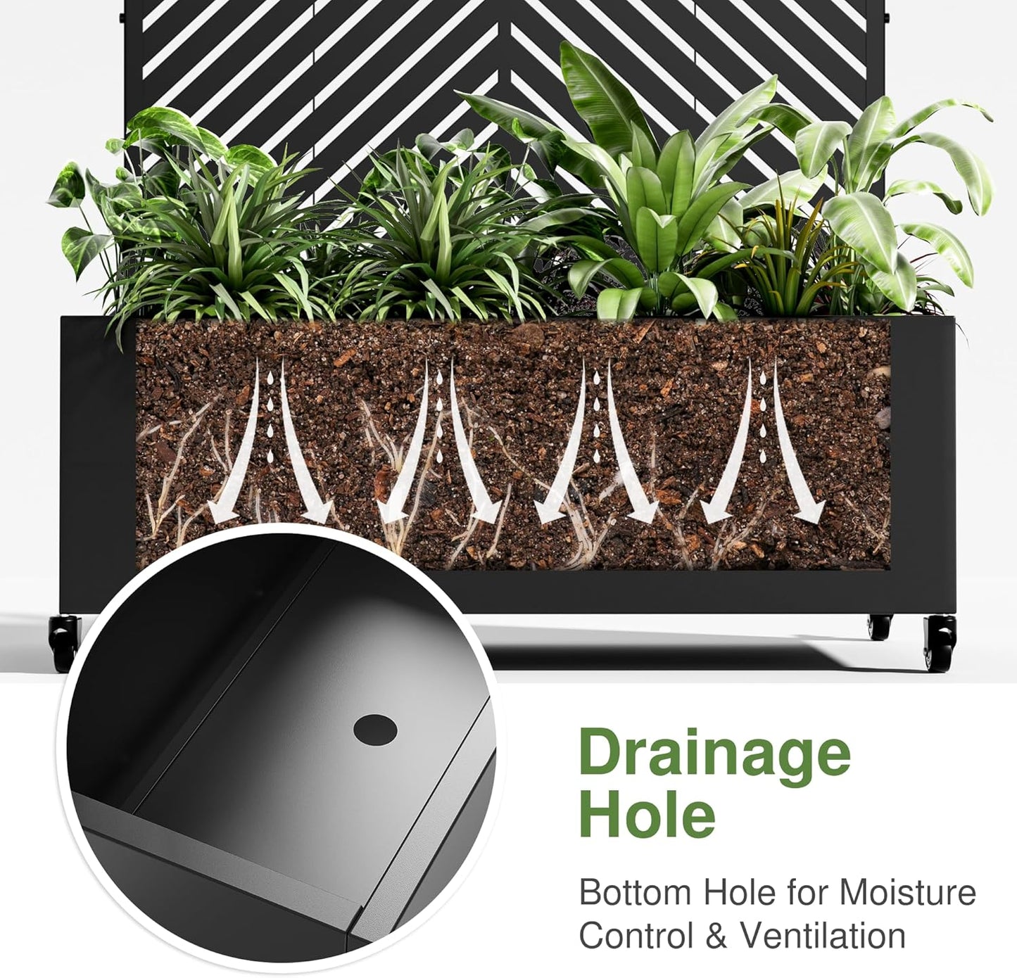 Casaphoria Metal Raised Garden Bed with Trellis and Wheels, 72"x47"x16" Planter Box for Climbing Plants, Vegetables & Vines, Features Drainage Holes and Privacy Screen (Black-Louver) - Colors A