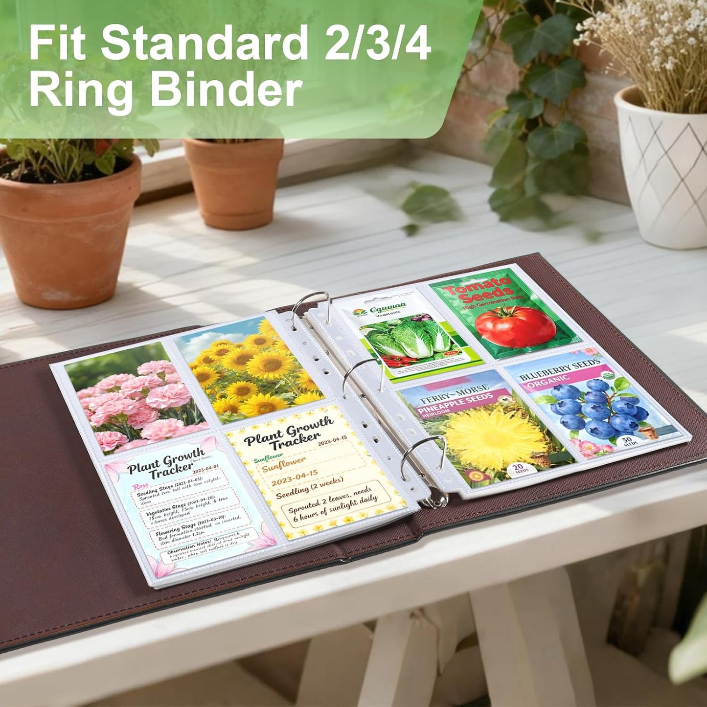 240 Pockets 3.5x5” Seed Packet Sleeves, 30 Pack Double Sided 4 Pocket Seed Organizer Sheet,Heavy Duty Garden Seeds Storage Pages for 3 Ring Binder, 8.5x11” Top Loading Clear Photo, Index Card Sleeves