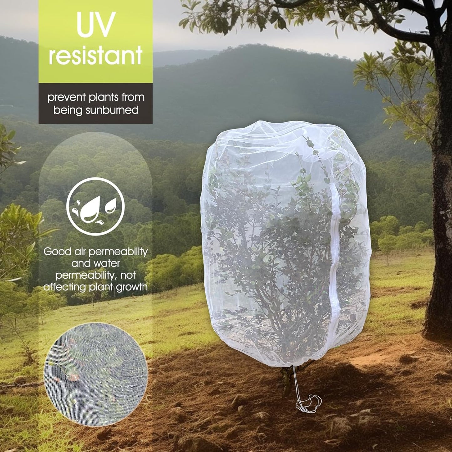 Fruit Tree Netting, RIFNY 3.9 X 3.3 FT Blueberry Bush Netting Cover with Zipper Drawstring, Outdoor Mosquito Net Garden Netting Cover Protector Plant from Birds Cicadas Animals Insect (4 PCS, White)