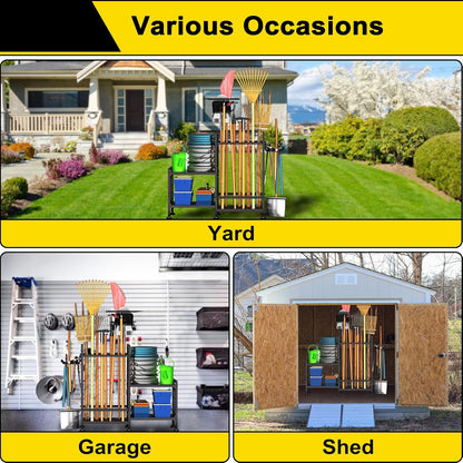 3 Tier Garden Tool Organizer, Garage Storage and Organization, Metal Yard Tools Storage up to 78 Tools, Heavy Duty Garden Tool Organizer for Garage, Yard, Patio, Shed, Indoors and Outdoors, Black
