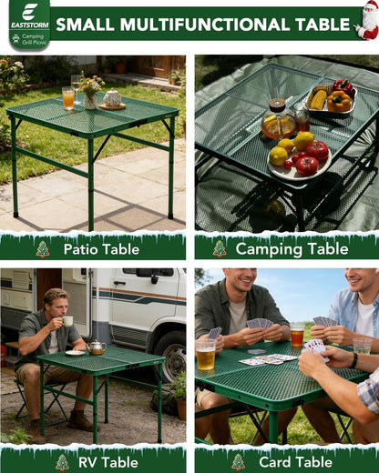 2Ft Small Folding Table with Carry Handle, Camping Table Adjustable Height 10.6–22 in, Black Metal Mesh, Portable & Compact for Outdoor/Indoor,Grill Table, 23.6×15.8 in, 4 lb, 66 lb Capacity