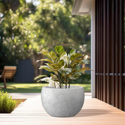 Large Round Bowl Vintage BRN Concrete Planter 19.9" Dia, Outdoor