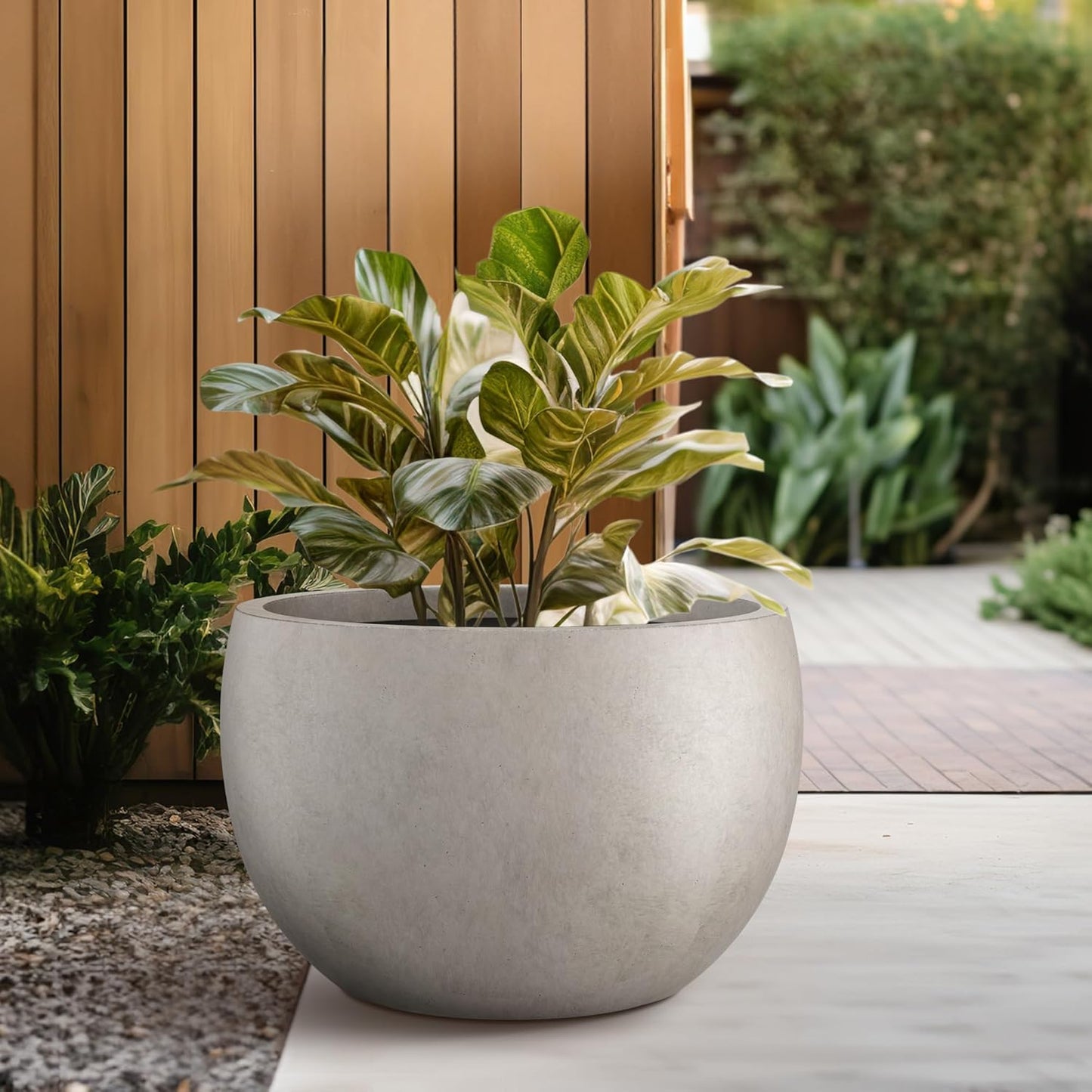 Large Round Bowl Vintage BRN Concrete Planter 19.9" Dia, Outdoor