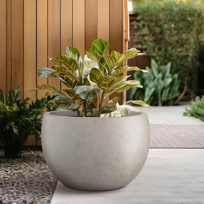 Large Round Bowl Vintage BRN Concrete Planter 19.9" Dia, Outdoor