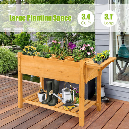Giantex Wood Raised Garden Bed w/Folding Drop-Leaf Potting Table, Planter Box for Flower Herb Vegetable Fruit, Indoor Outdoor Elevated Raised Beds for Gardening, Backyard, Patio, Balcony