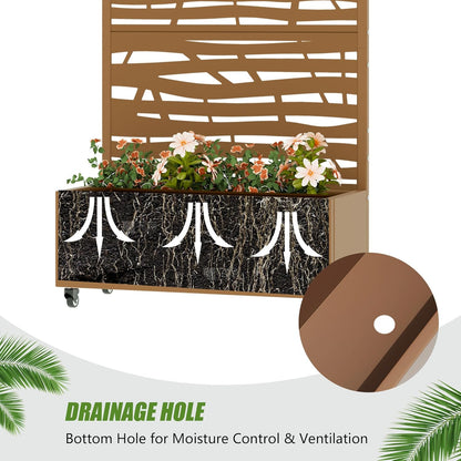 Casaphoria Metal Raised Garden Bed with Trellis and Wheels, 72"x47"x16" Planter Box for Climbing Plants, Vegetables & Vines, Features Drainage Holes and Privacy Screen (Black-Louver) - Colors D