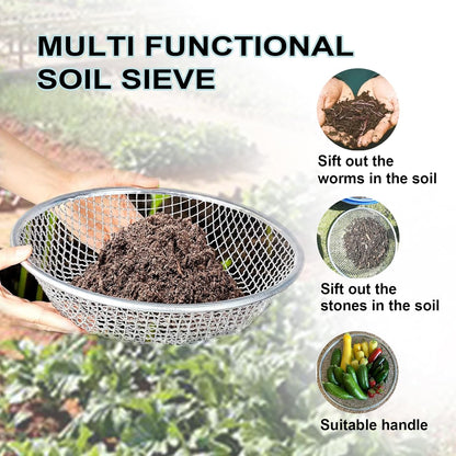 2PCS Soil Sifter for Gardening, Rock Sifter for 5 Gallon Bucket,Compost Sifter Dirt Sifter,Captures Dirt Rocks Sawdust Black Handle Upgrade Version