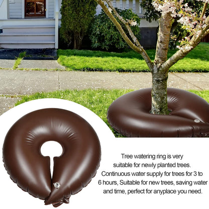 Spakon 4 Pack Tree Watering Ring Tree Bag PVC Drip Irrigation Water Pouch Round Watering Bags Automatic Drip System Planting Gardening Trees Shrubs, Brown (10 Gallon)