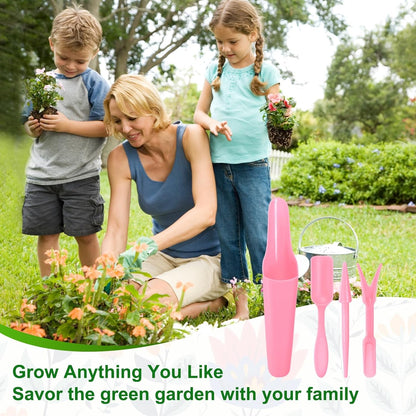 M METERXITY 1-Set Garden Shovel Hand Tools Transplanting Succulent Cultivation Digging Scoops Kits, Plastic Mini Garden Tool Set for Bonsai Potting/Flower Planting [Pink]