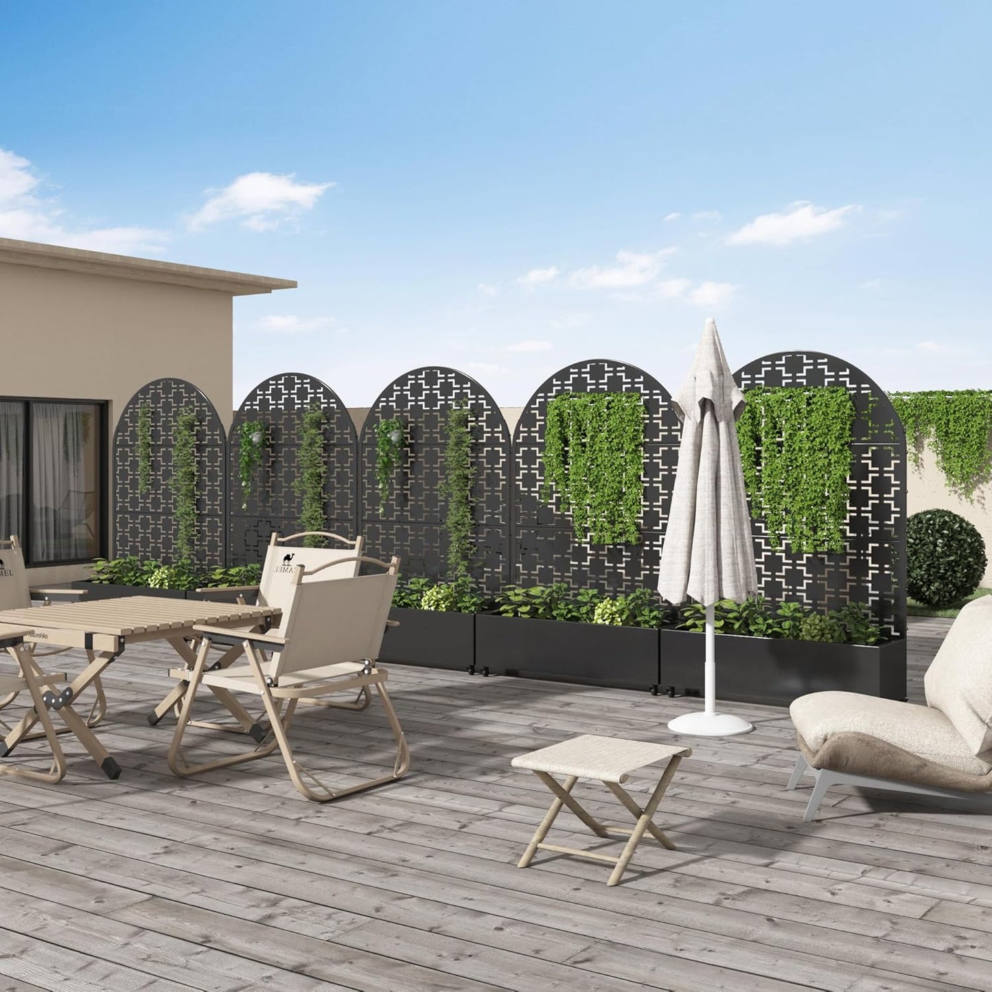 Casaphoria Metal Raised Garden Bed with Trellis and Wheels, 72"x47"x16" Planter Box for Climbing Plants, Vegetables & Vines, Features Drainage Holes and Privacy Screen (Black-Louver) - Colors D