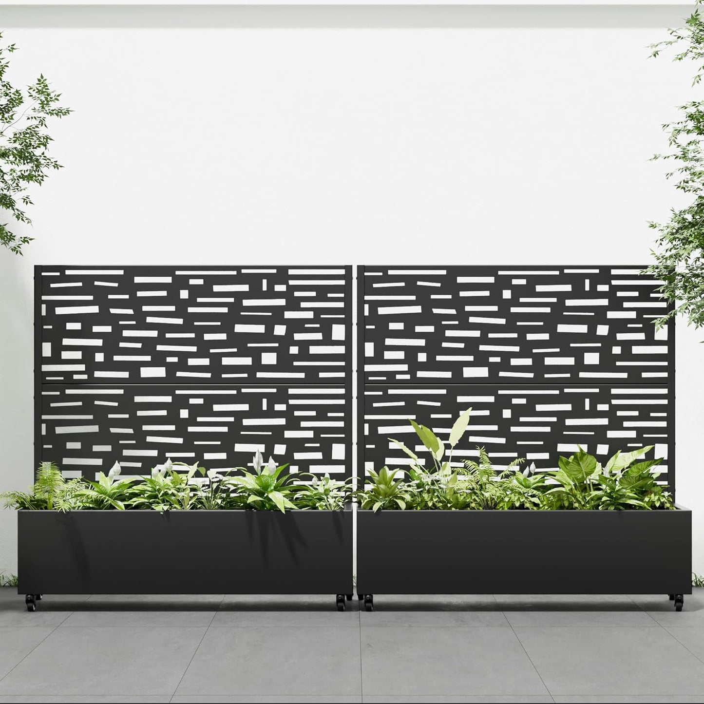 Casaphoria Metal Raised Garden Bed with Trellis and Wheels, 72"x47"x16" Planter Box for Climbing Plants, Vegetables & Vines, Features Drainage Holes and Privacy Screen (Black-Louver) - Colors C
