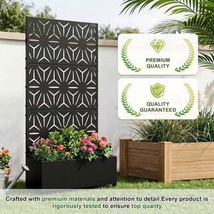 Casaphoria Metal Raised Garden Bed with Trellis and Wheels, 72"x47"x16" Planter Box for Climbing Plants, Vegetables & Vines, Features Drainage Holes and Privacy Screen (Black-Louver) - Colors A