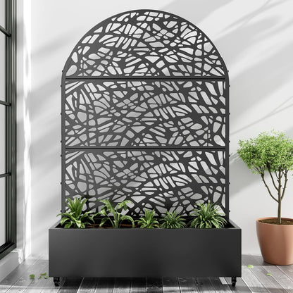 Casaphoria Metal Raised Garden Bed with Trellis and Wheels, 72"x47"x16" Planter Box for Climbing Plants, Vegetables & Vines, Features Drainage Holes and Privacy Screen (Black-Louver) - Colors D