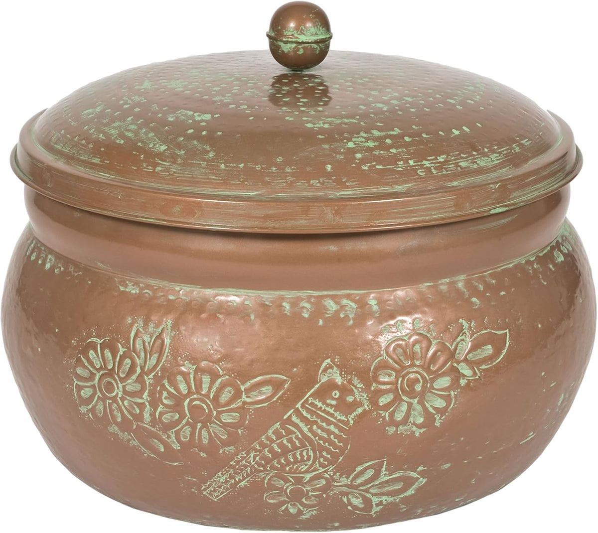 Bird Motif Copper Finish Hose Holder with Lid HHEBR