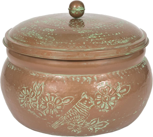Bird Motif Copper Finish Hose Holder with Lid HHEBR