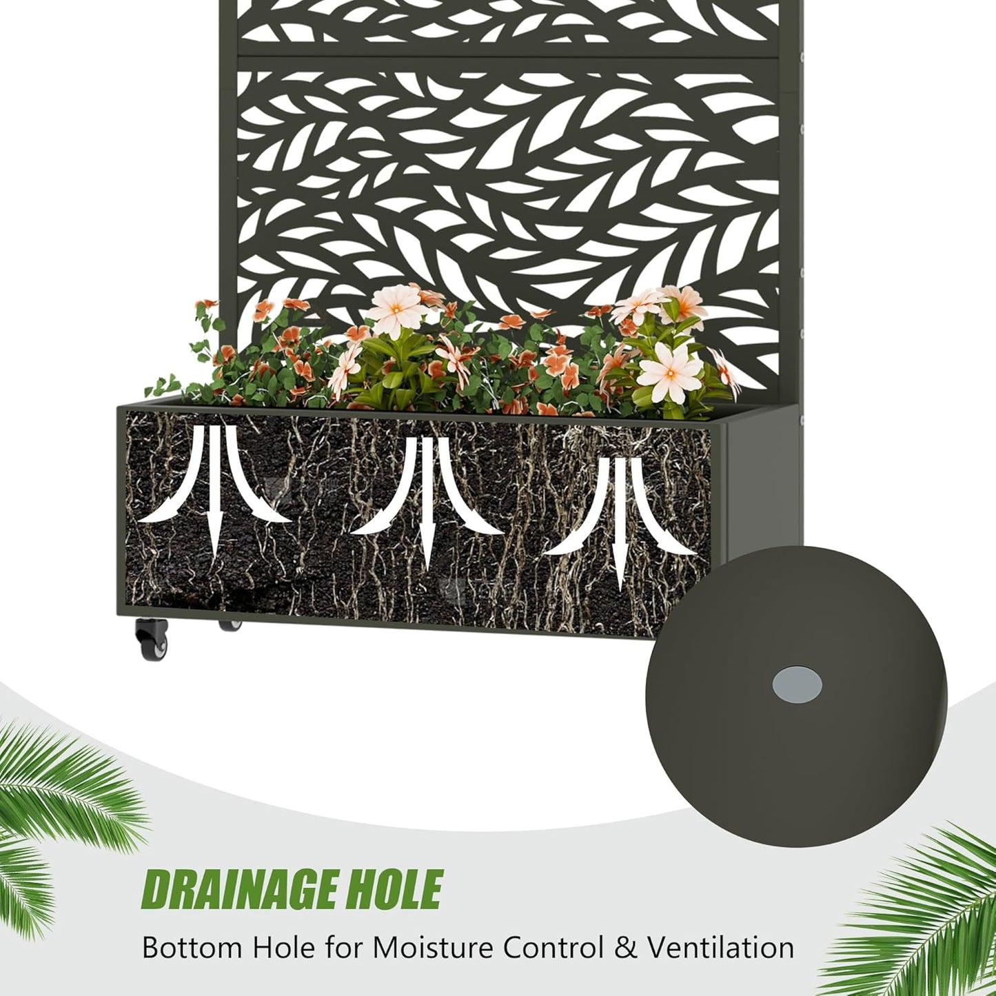 Casaphoria Metal Raised Garden Bed with Trellis and Wheels, 72"x47"x16" Planter Box for Climbing Plants, Vegetables & Vines, Features Drainage Holes and Privacy Screen (Black-Louver) - Colors D