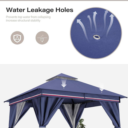 10x20 Gazebo Canopy with 100FT String Lights, Metal Heavy Duty Patio Canopy Tent with Double Roofs, Mosquito Nettings and Privacy Screens for Backyard, Garden, Lawn, Gray