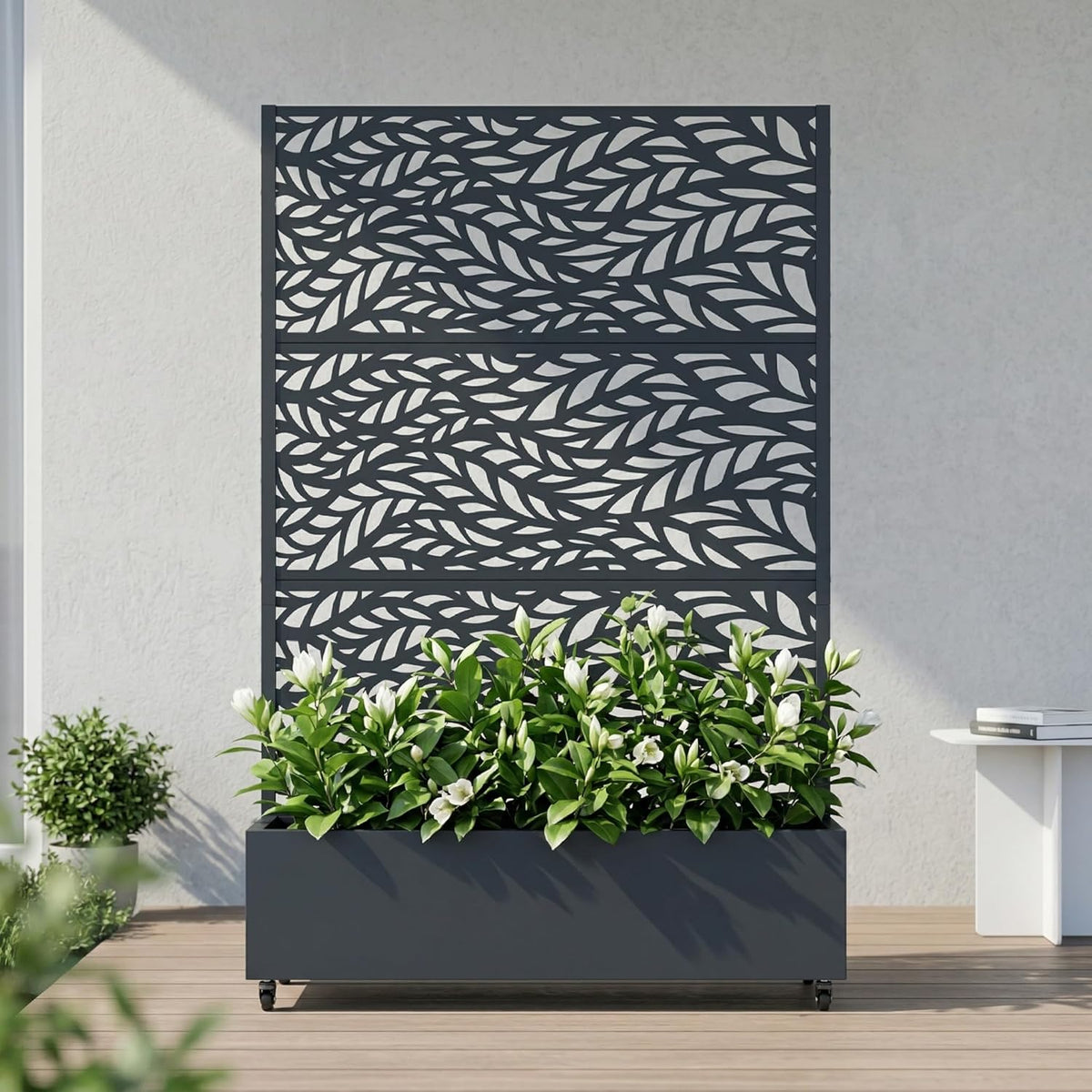 Casaphoria Metal Raised Garden Bed with Trellis and Wheels, 72"x47"x16" Planter Box for Climbing Plants, Vegetables & Vines, Features Drainage Holes and Privacy Screen (Black-Louver) - Colors B
