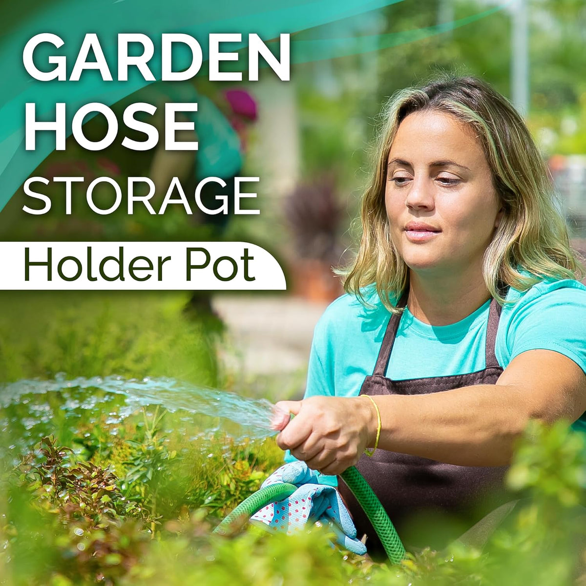 LifeSmart Garden Hose Storage Holder Pot with LId Antique Light Green Lattice Steel | Expandable Water Hose Container 17 x 11.5” Hold up to 125 ft Outdoor or Indoor Use