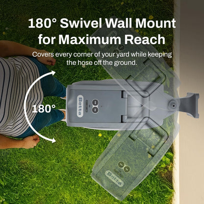 Betta EaseReel Battery-Powered Wall-Mounted Retractable Hose Reel, with Quick-Access Dual Hose Length Control, 8 Spray Patterns Nozzle, Automatic Roll-Up & Tangle-Free Hose Guide (1/2'', 100FT/30m)