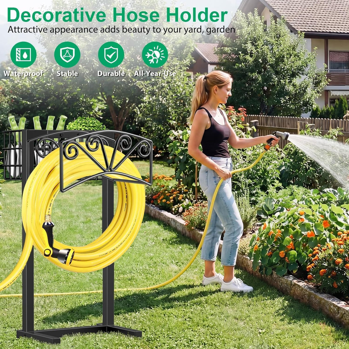 TomCare Garden Hose Holder Upgraded Heavy Duty Metal Water Hose Holder Holds 160 FT Hoses Sturdy Hose Reel Freestanding Outdoor Hoses Storage Hanger for Outside Yard Lawn