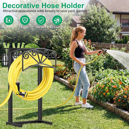 TomCare Garden Hose Holder Upgraded Heavy Duty Metal Water Hose Holder Holds 160 FT Hoses Sturdy Hose Reel Freestanding Outdoor Hoses Storage Hanger for Outside Yard Lawn