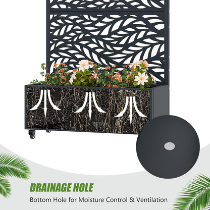 Casaphoria Metal Raised Garden Bed with Trellis and Wheels, 72"x47"x16" Planter Box for Climbing Plants, Vegetables & Vines, Features Drainage Holes and Privacy Screen (Black-Louver) - Colors A