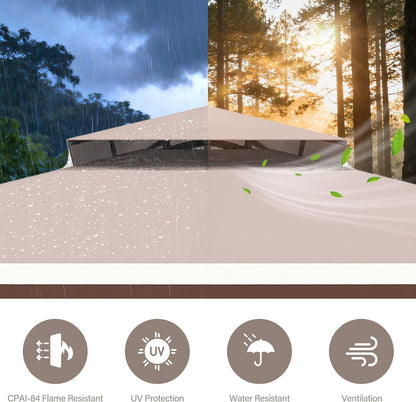 10x20 Gazebo Canopy with 100FT String Lights, Metal Heavy Duty Patio Canopy Tent with Double Roofs, Mosquito Nettings and Privacy Screens for Backyard, Garden, Lawn, Gray