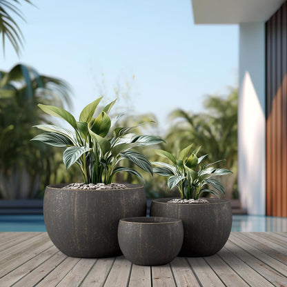 Large Round Bowl Vintage BRN Concrete Planter 19.9" Dia, Outdoor