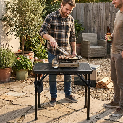 2Ft Small Folding Table with Carry Handle, Camping Table Adjustable Height 10.6–22 in, Black Metal Mesh, Portable & Compact for Outdoor/Indoor,Grill Table, 23.6×15.8 in, 4 lb, 66 lb Capacity