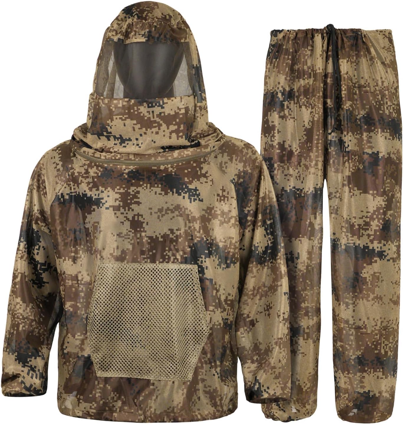 Mosquito Netting Suit Bug Net Mesh Clothing with Hood Outdoor Garden Hunting Camo Protection from Fly Insects Bugs