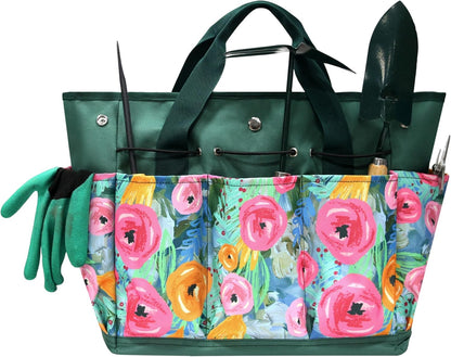 Waterproof Garden Tool Bag, 600D Oxford Portable Gardening Tote with Handle & Multi Pockets, Ideal Gifts for Parents Women (Green, Tools Not Included)