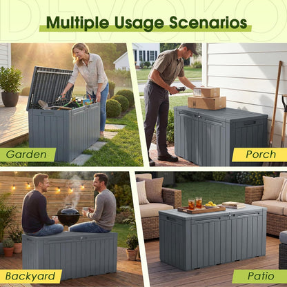 Devoko 100 Gallon Waterproof Large Resin Deck Box Indoor Outdoor Lockable Storage Container for Patio Furniture Cushions Garden Tools (100 Gallon, Black)