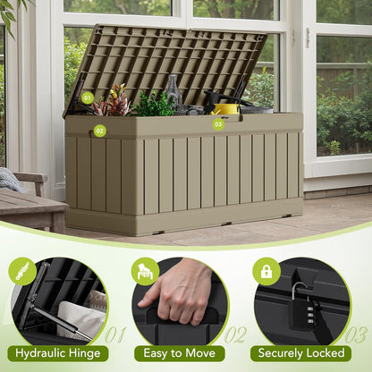 30 Gallon Resin Deck Box Waterproof Outdoor Storage Box for Patio Furniture Pool Accessories Indoor Storage for Cushion Garden Tools (30 Gallon, Black)